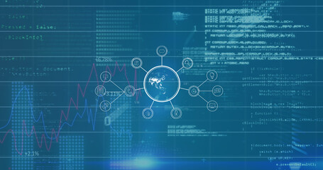 Fototapeta premium Image of data processing over blue background