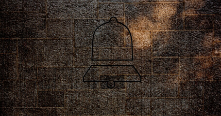 Image of glowing neon bell icon on brick wall