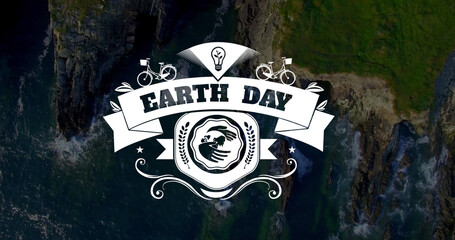 Image of earth day text over landscape