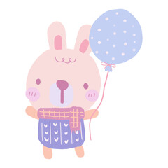 Cute pink pastel easter bunny with balloons