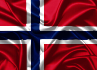 Fototapeta premium Norway waving flag close up satin texture background