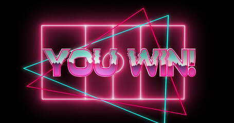 Image of you win text over neon sports stadium