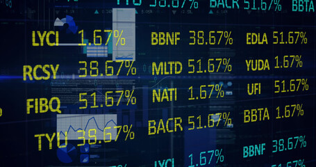 Image of stock market and financial data processing over black background