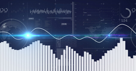 Obraz premium Image of financial data processing over black background