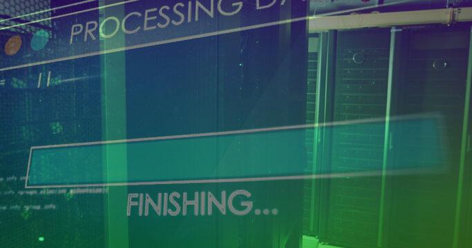 Image of data processing over server room