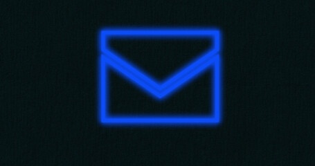Image of glowing neon envelope icon on black background