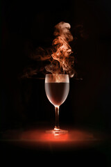 a glass of wine with smoke