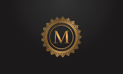 Fototapeta na wymiar Luxury logo design vector with M