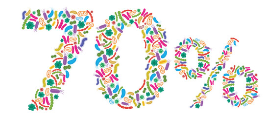 70% made of Bacteria isolated on white background, bacteria font. Vector illustration.