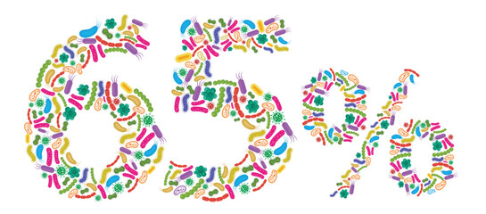 65% made of Bacteria isolated on white background, bacteria font. Vector illustration.