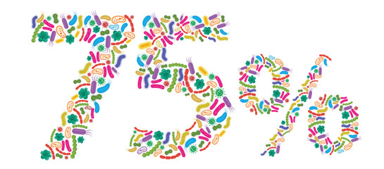 75% made of Bacteria isolated on white background, bacteria font. Vector illustration.