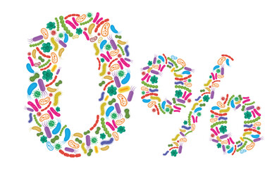 0% made of Bacteria isolated on white background, bacteria font. Vector illustration.