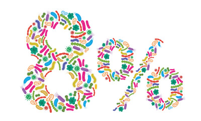 8% made of Bacteria isolated on white background, bacteria font. Vector illustration.