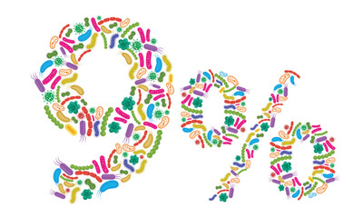 9% made of Bacteria isolated on white background, bacteria font. Vector illustration.