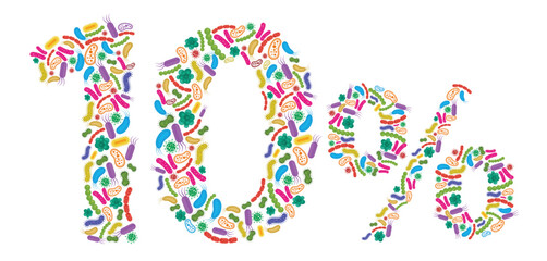 10% made of Bacteria isolated on white background, bacteria font. Vector illustration.