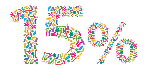 15% made of Bacteria isolated on white background, bacteria font. Vector illustration.