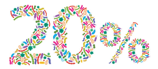 20% made of Bacteria isolated on white background, bacteria font. Vector illustration.