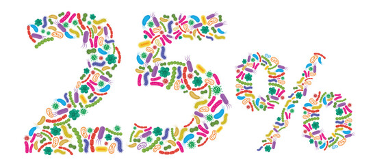 25% made of Bacteria isolated on white background, bacteria font. Vector illustration.