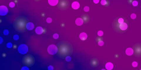 Light Pink, Blue vector background with circles, stars.