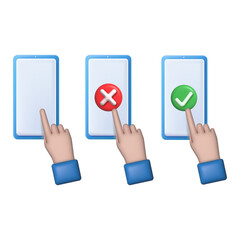 3d cartoon hand use smartphone with checkmark