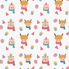 Cute cartoon christmas bear kids seamless pattern