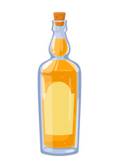 Tequila in bottle cartoon vector illustration. Mexican traditional alcoholic drink. Bottle isolated on white background.