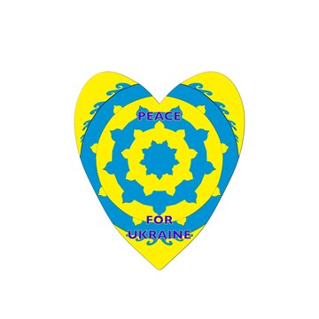 Yellow and blue heart with a mandala and text peace for ukraine