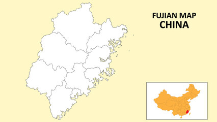 Obraz premium Fujian Map of China. Outline the state map of Fujian. Political map of Fujian with a black and white design.