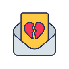 Flat filled outline valentine vector icon of breakup