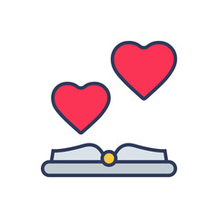 Flat filled outline valentine vector icon of book of love