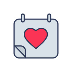 Flat filled outline valentine vector icon of calendar