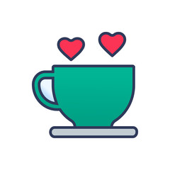Flat filled outline valentine vector icon of coffee