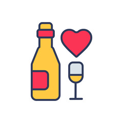 Flat filled outline valentine vector icon of winde date
