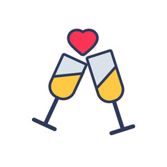 Flat filled outline valentine vector icon of dating