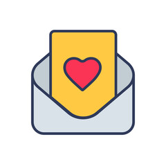 Flat filled outline valentine vector icon of envelop