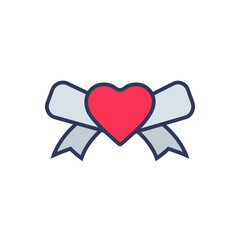 Flat filled outline valentine vector icon of ribbon