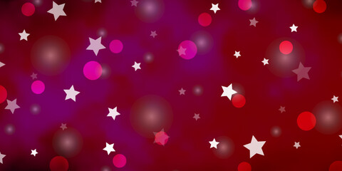 Fototapeta premium Light Pink vector backdrop with circles, stars.