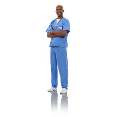 Doctor, black man and male nurse in healthcare and trust on a png, transparent and mockup or...