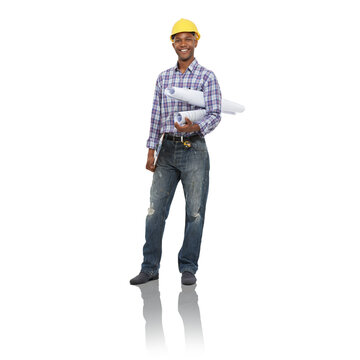 Engineer, Architect And Black Man In Building, Construction And Logistics On A Png, Transparent And Mockup Or Isolated Background. A Builder, Contractor Or Manager In Architecture And Home Renovation