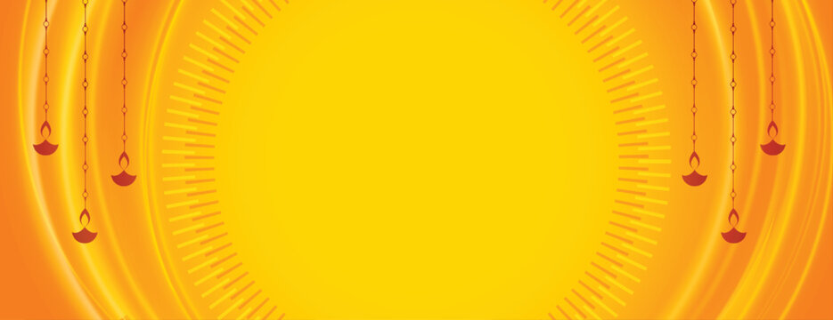 diwali modern web wide banner in yellow background vector illustration