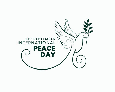 elegant peace day banner with hand drawn dove and leaf design vector illustration