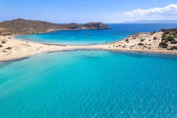 Foto op Plexiglas Aerial view of Simos beach in Elafonisos. Located in south  Peloponnese elafonisos is a small island very famous for the paradise sandy  beaches and the turquoise waters. © valantis minogiannis