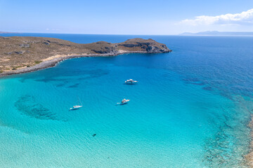 Aerial view of Simos beach in Elafonisos. Located in south  Peloponnese elafonisos is a small island very famous for the paradise sandy  beaches and the turquoise waters.