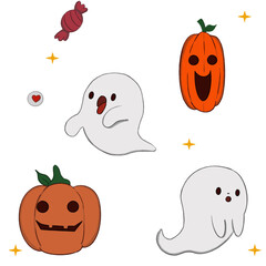 halloween picture set of ghost pumpkin sweetie illustration