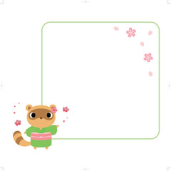Obraz na płótnie Canvas 着物のタヌキ　フレーム＋桜の装飾付