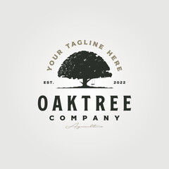 oak tree vintage logo vector symbol with typography design. tree swing with tree logo design