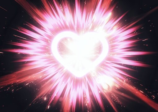 3D illustration of an exploding colorful light heart