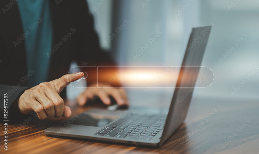 Poster search engine optimization ,businesswoman using laptop searching browsing internet data information,