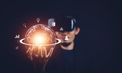 Businessman Business global internet connection application technology and digital marketing and...