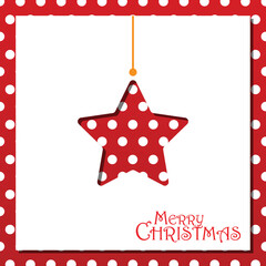 Christmas holiday with paper cut style Star. red dotted background with greeting text, vector illustration.